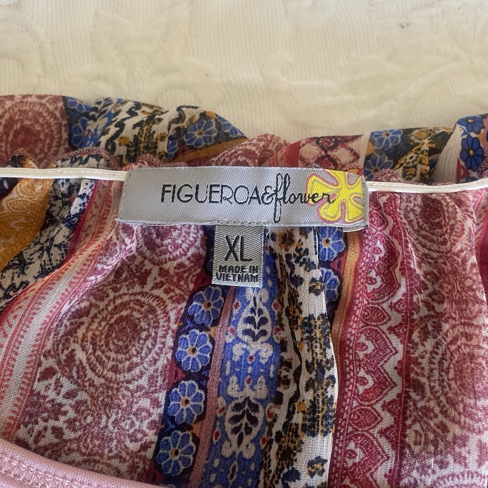 ANTHROPOLOGIE Fig & Flower Sheer Floral Maxi Dress Boho Patchwork Tiered XL - Picture 6 of 11